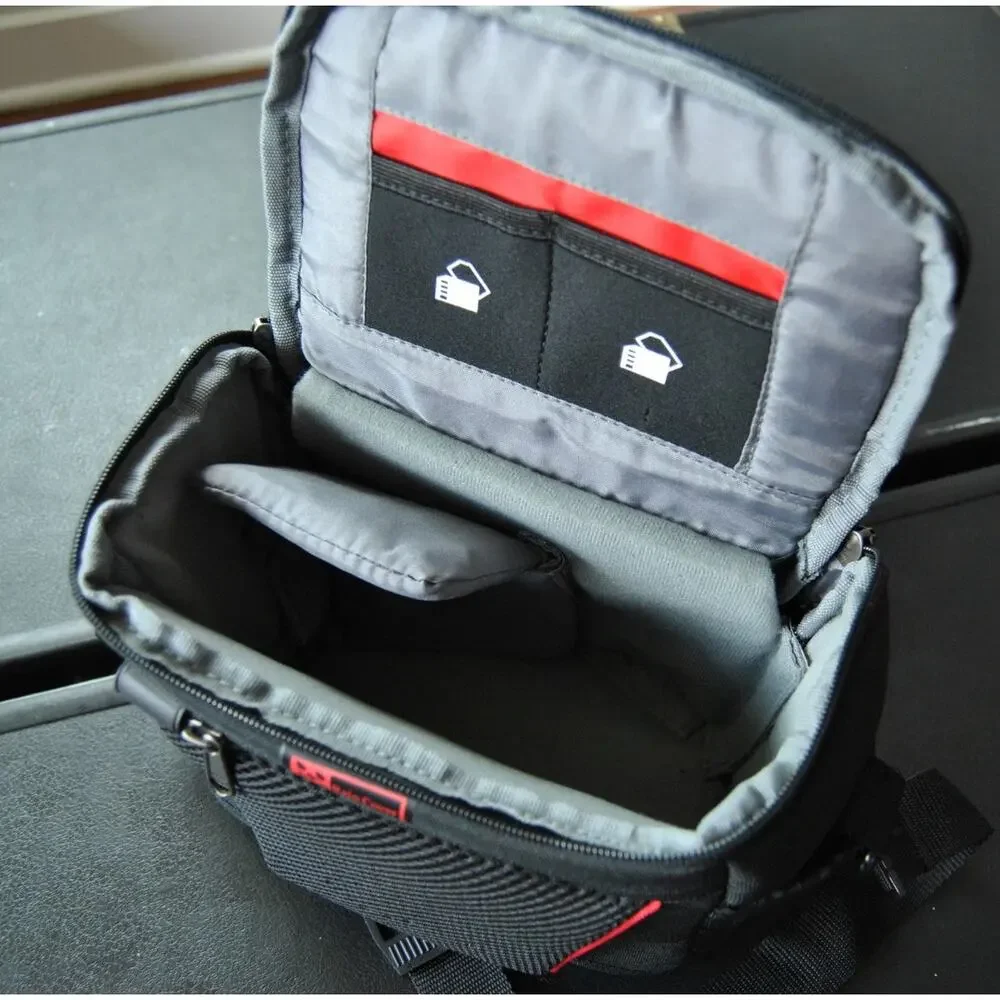 Precision Small Black & Red Camera Bag w/ Rain Cover